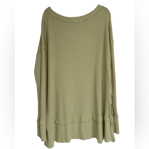 Free People We The Free North Shore Thermal Tunic Sage Green Waffle Knit- Size L - Picture 3 of 5